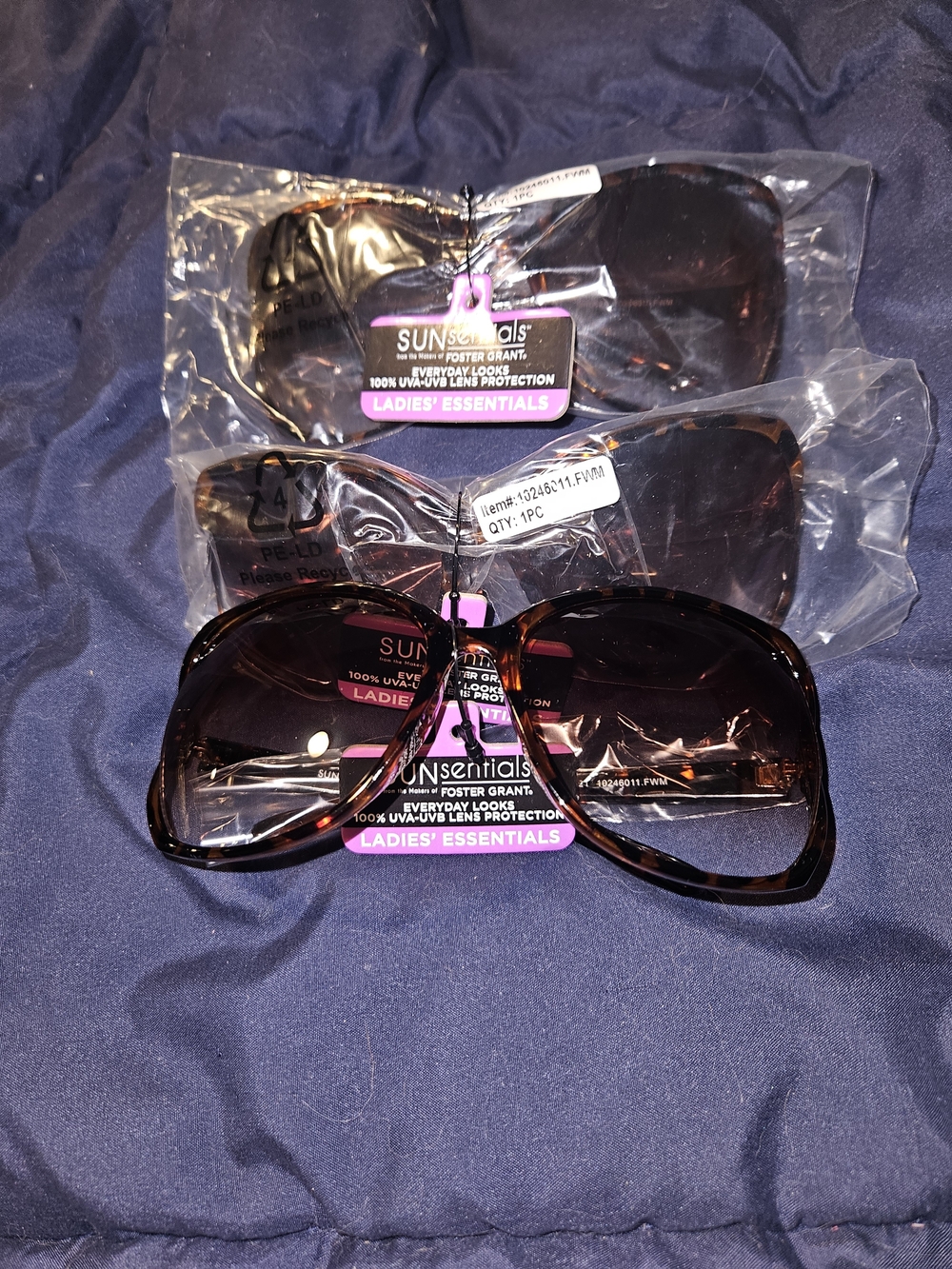 3 Pair Foster Grant SUNsentials Women’s Sunglasses Tortoise Brown UV Protection
